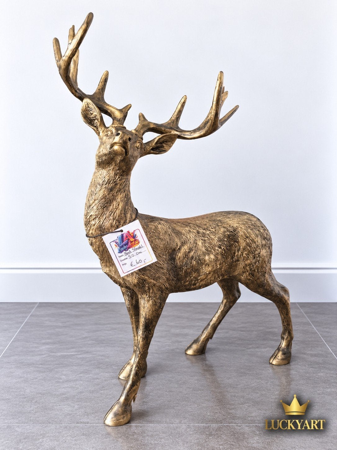 Staand Hert Antiek Goud 53 cm – Polyester Beeld – €60, Ophalen