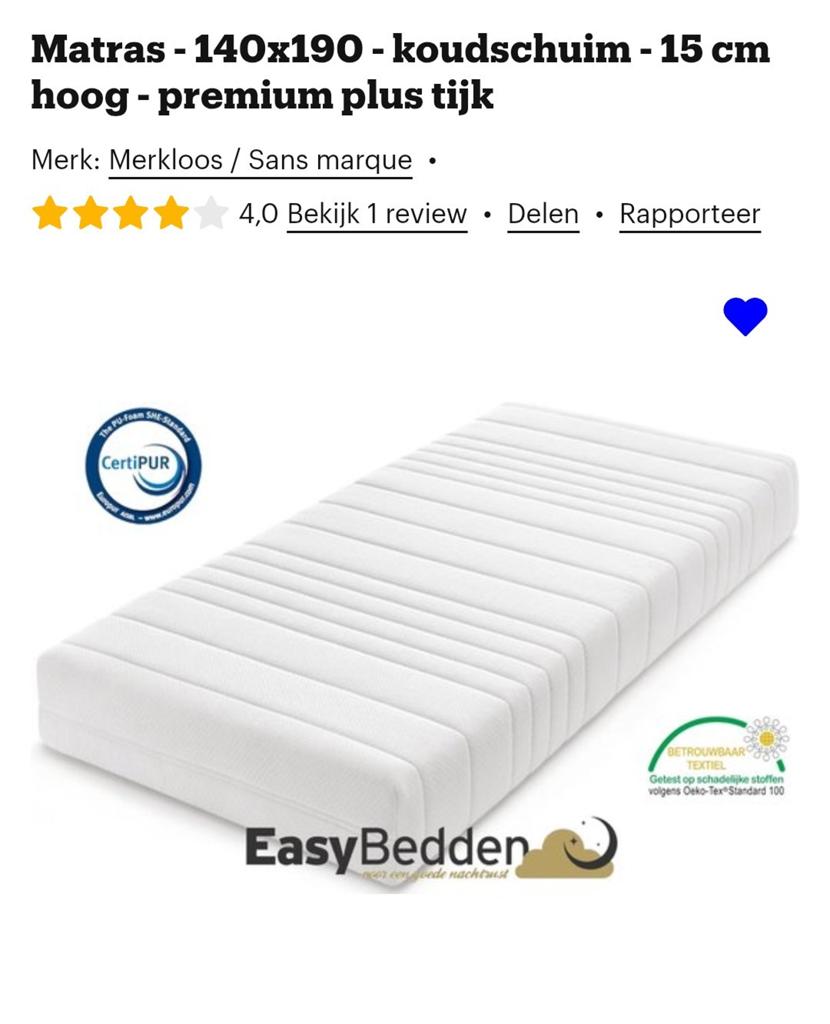 Nieuw matras 140x190 koudschuim 15cm dik, nog in verpakking, Ophalen