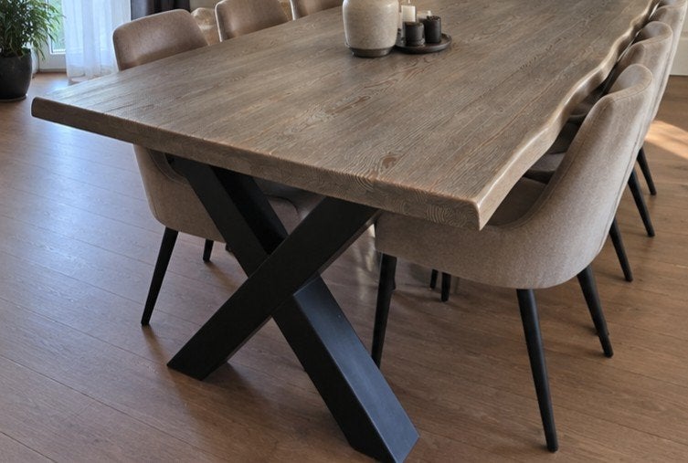Robuuste massief houten eettafel 200x100 – zwarte X-poten, Huis en Inrichting, Tafels | Eettafels, Modern, Industrieel, Zo goed als nieuw