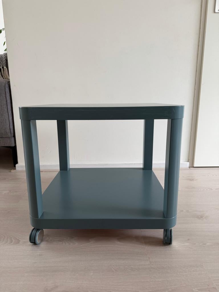 Donkergroene bijzettafel op wieltjes, Ophalen, Minder dan 45 cm, Minder dan 55 cm, Vierkant