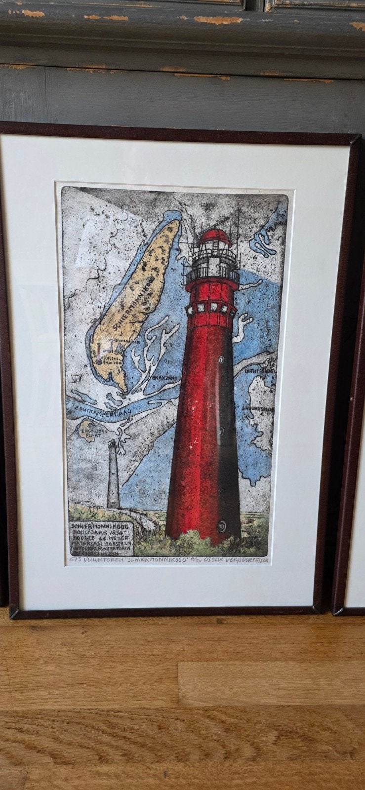 Ets Oscar Verpoorten - Vuurtoren Schiermonnikoog (7/50), Architectuur, Ophalen of Verzenden, Genummerd, 1950 - 1999