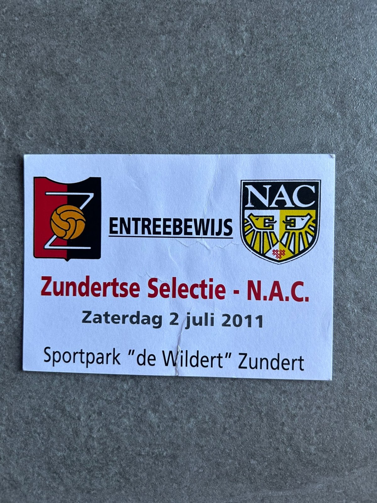 Zundertse Selectie - NAC ticket, Verzamelen, Sportartikelen en Voetbal, Ophalen of Verzenden, NAC Breda, Overige typen
