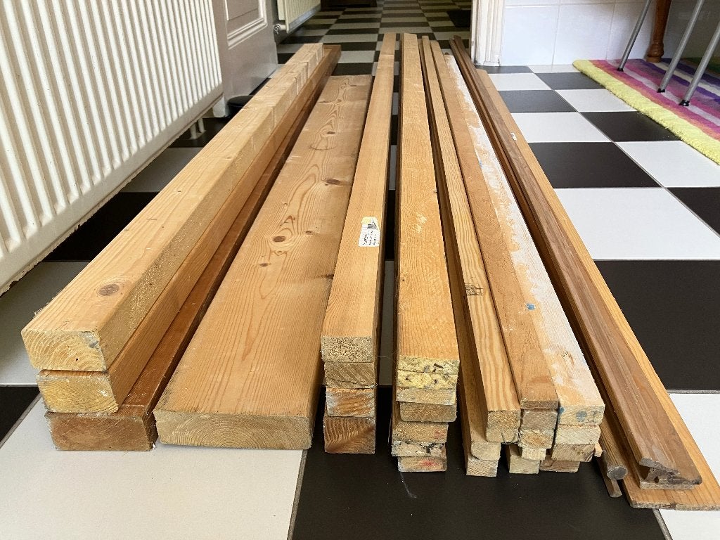 36 balken planken rachels latten hout vuren grenen, Ophalen, Zo goed als nieuw, 250 cm of meer, Planken