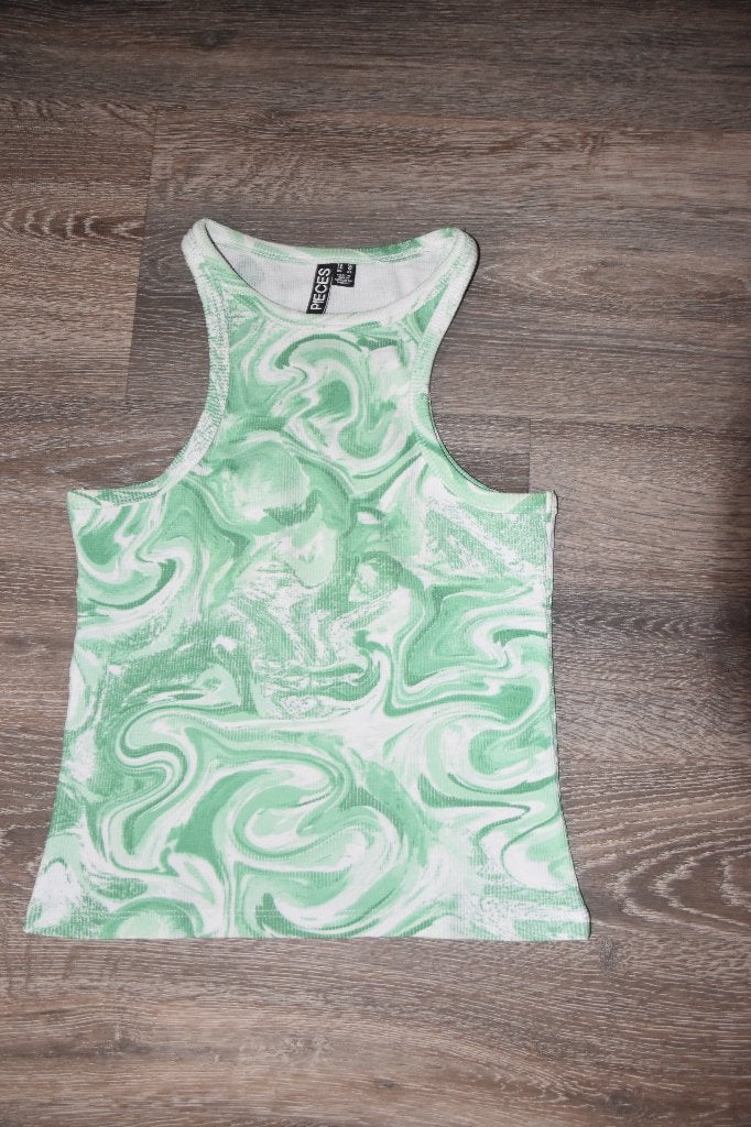 Groen gewolkte top van Pieces, Ophalen of Verzenden, Zo goed als nieuw, Zonder mouw, Maat 34 (XS) of kleiner