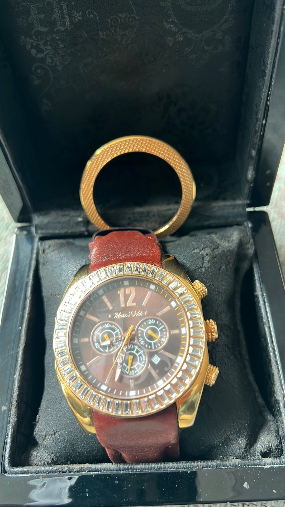 Marc Ecko Herenhorloge met Diamanten en Leren Band, Sieraden, Tassen en Uiterlijk, Polshorloge, Goud, Ophalen, Overige merken
