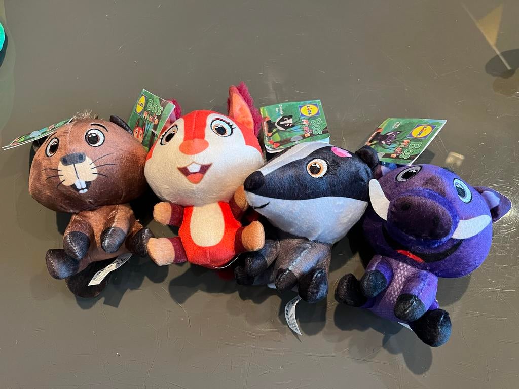 Lidl Bos Mini's Knuffels - Set van 4, Kinderen en Baby's, Lidl, Overige karakters, Overige typen, Nieuw