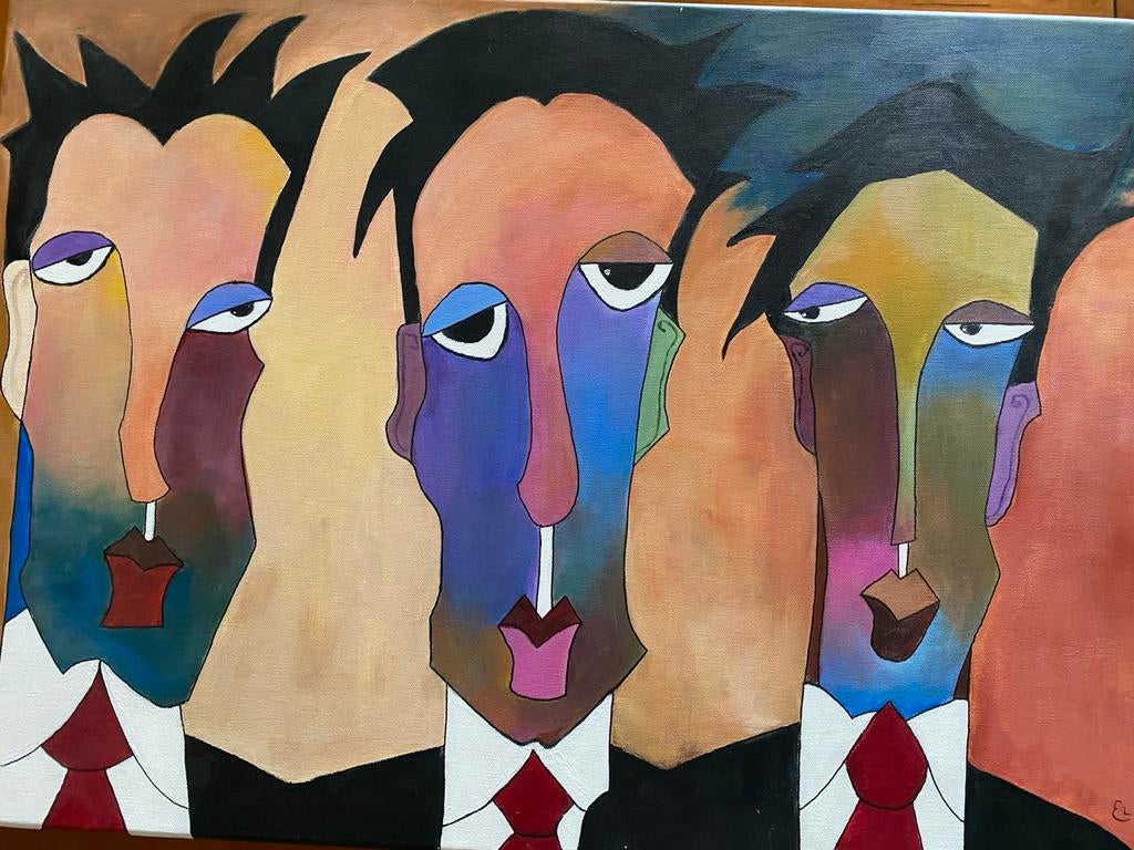 Modern Kubistisch Schilderij - Drie Mannen, Ophalen