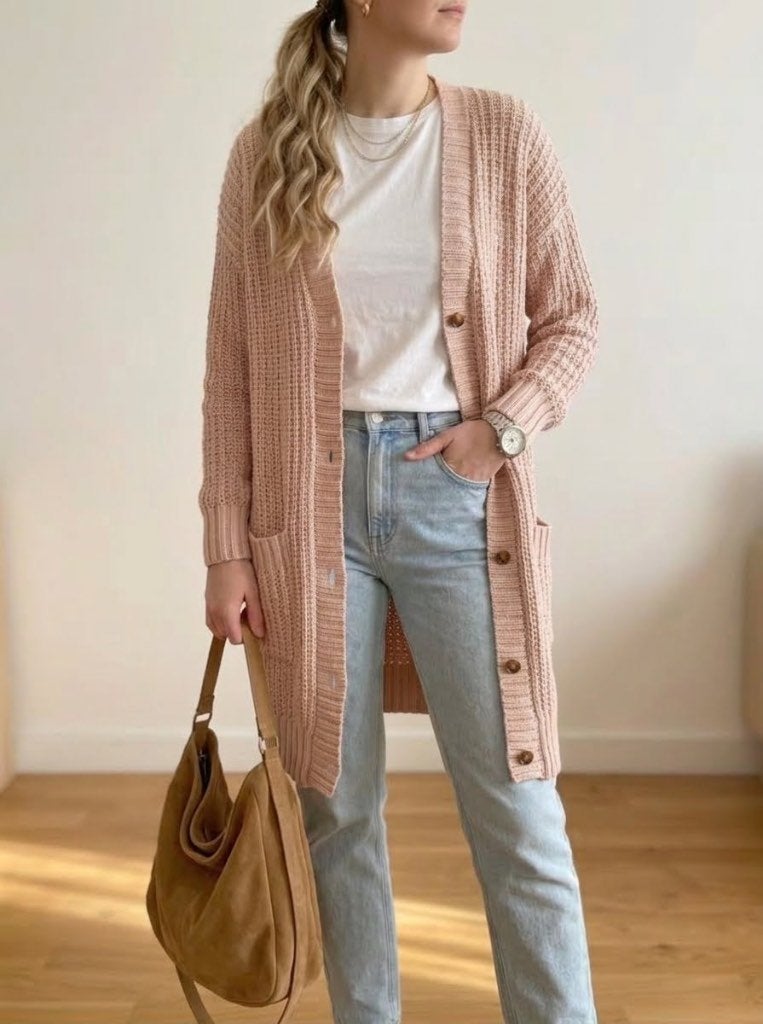 Vanilia lang grof gebreid vest oud roze - S 36 / M 38 / L 40, Maat 38/40 (M), Vanilia, Ophalen of Verzenden, Zo goed als nieuw
