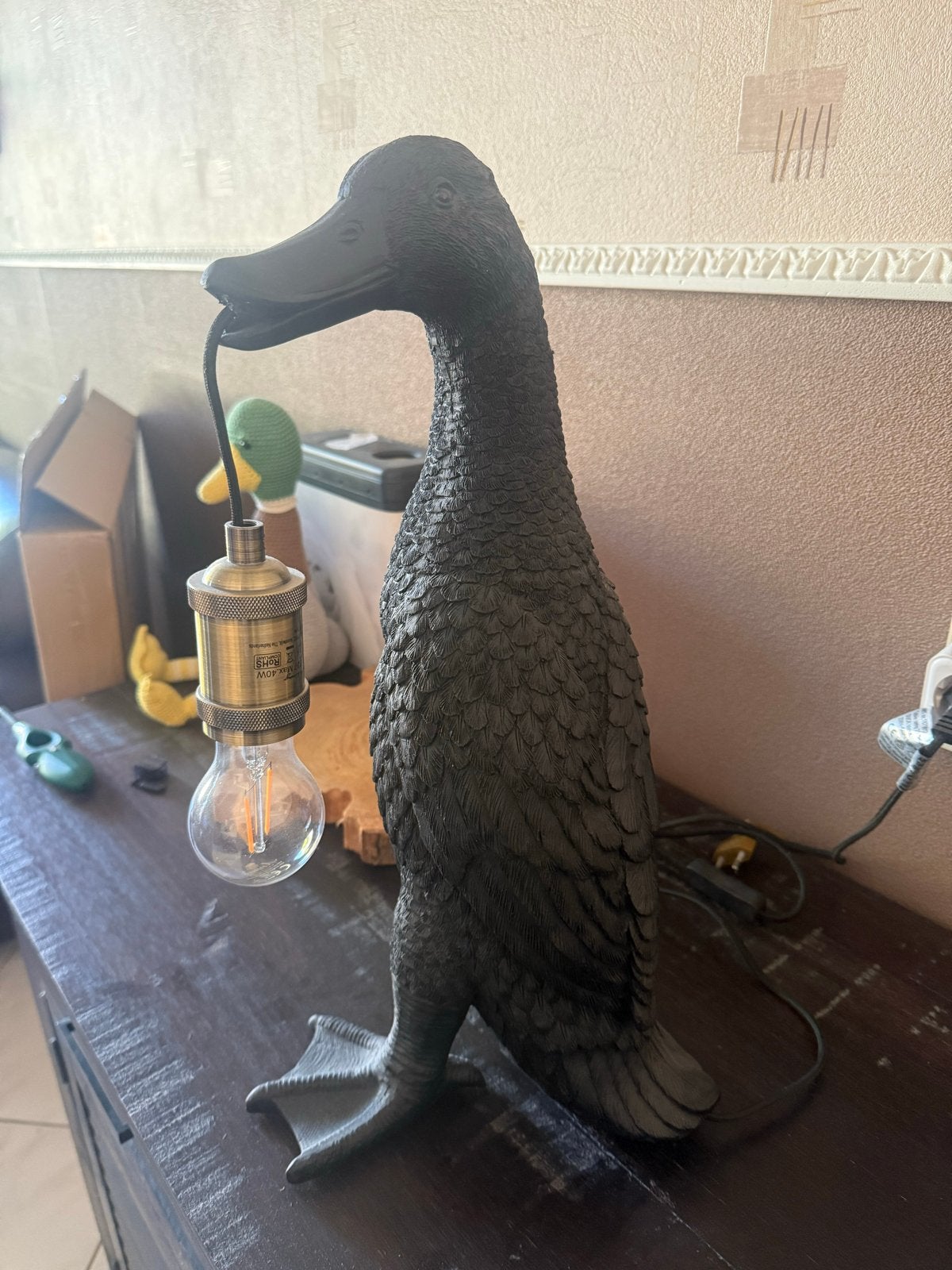 Unieke Zwarte Eenden Tafellamp - Decoratieve Verlichting, Kunststof, Zwart, Met stekker, Modern
