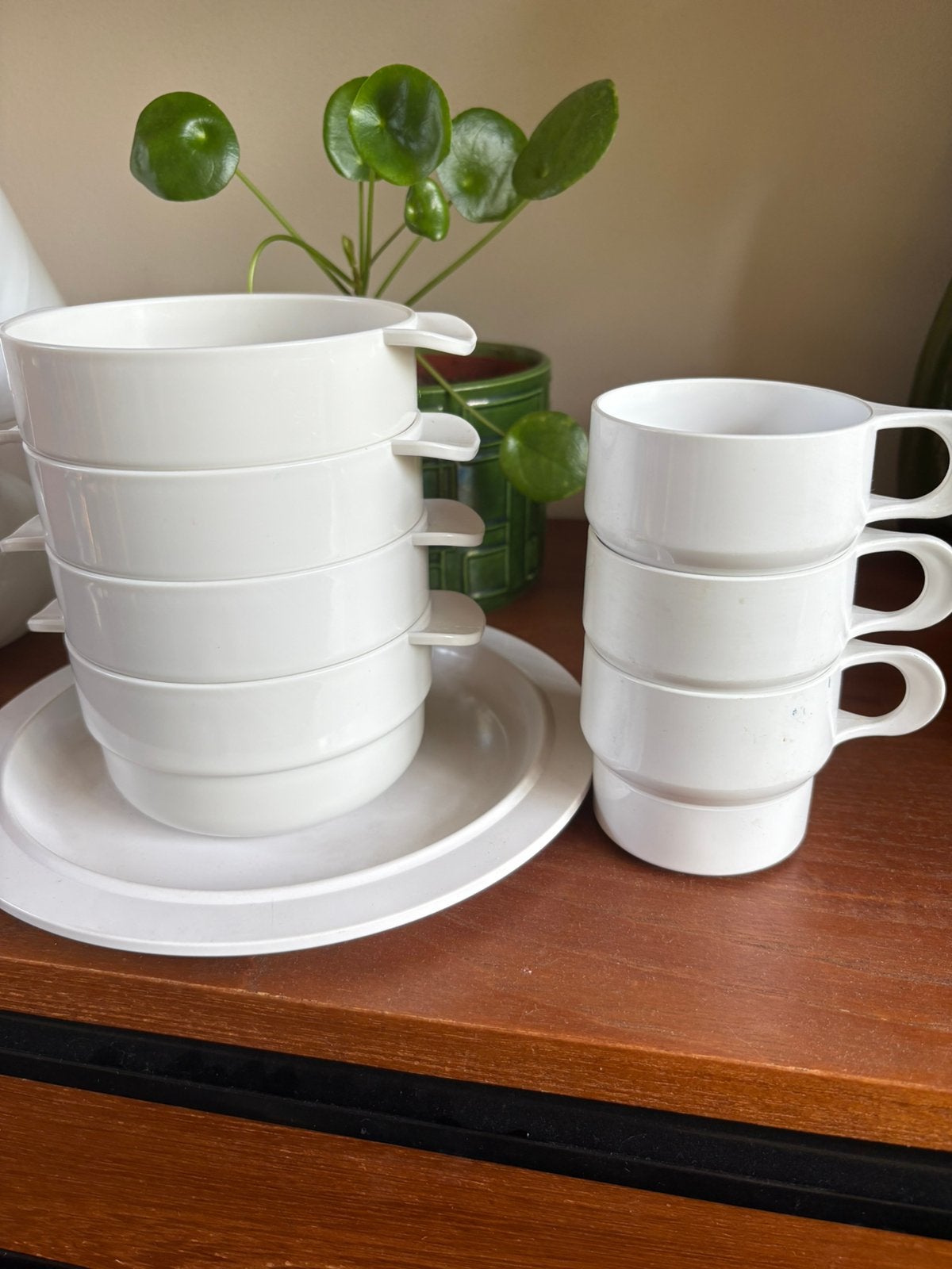 Vintage / retro campingservies, wit, o.a. Mepal Rosti, Ophalen of Verzenden
