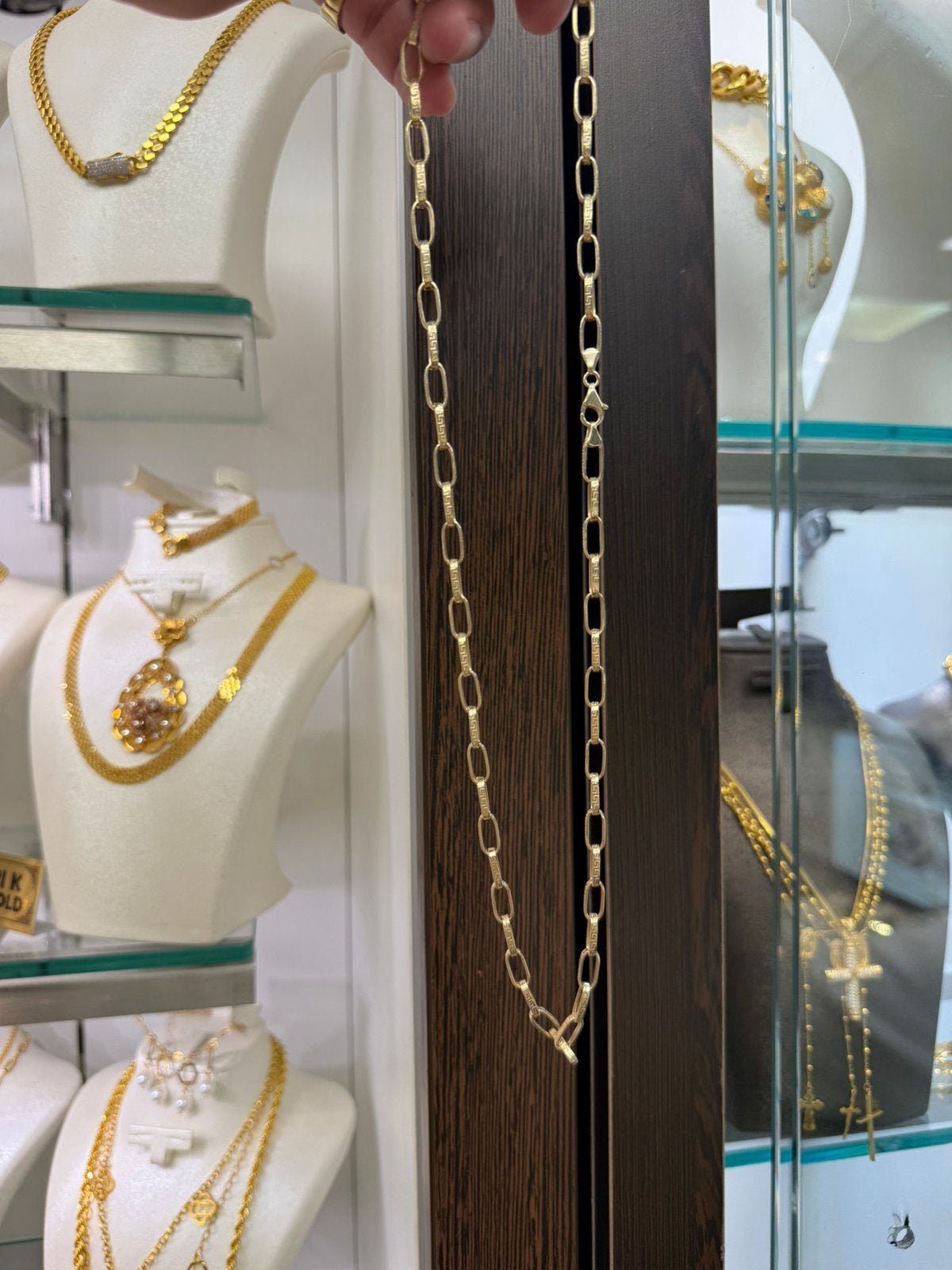 14k gouden paperclip schakel ketting met griekse gravering, Ophalen of Verzenden, Nieuw, Goud, Goud