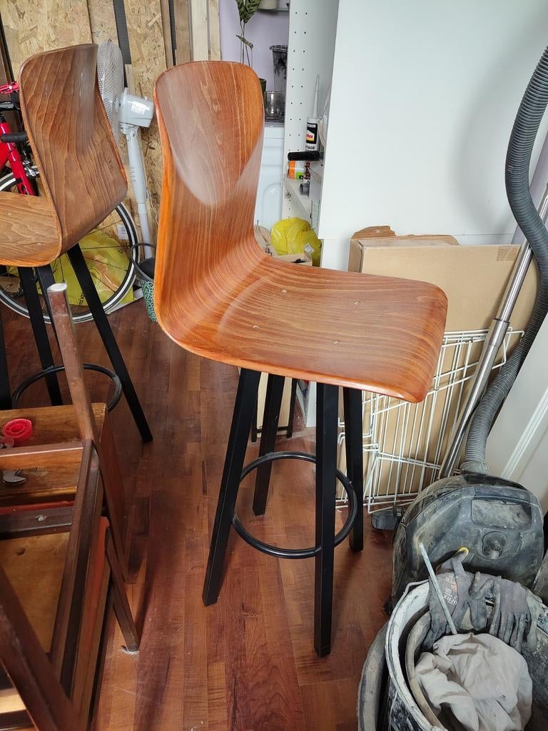Vintage Barkrukken 4 stuks- Oude School Stoelen, Ophalen, Gebruikt, Met voetsteun, 60 tot 90 cm
