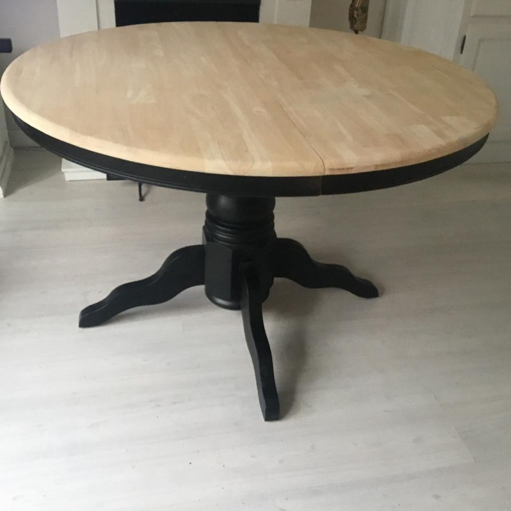 Ronde uitschuifbare bolpoot eettafel in landelijke style, Huis en Inrichting, Tafels | Eettafels, 100 tot 150 cm, Ophalen of Verzenden