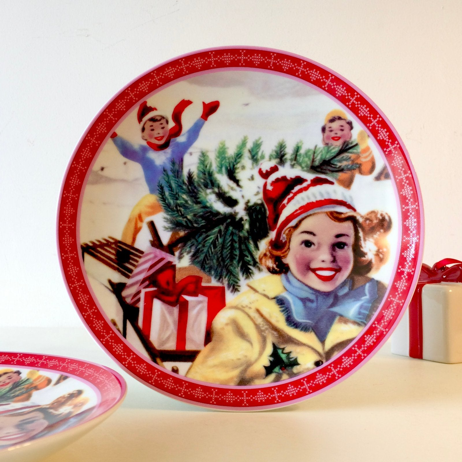 Vintage Winterservies Kerstservies Albert Heijn, Ophalen of Verzenden, Zo goed als nieuw, Overige stijlen, Kop(pen) en/of Schotel(s)