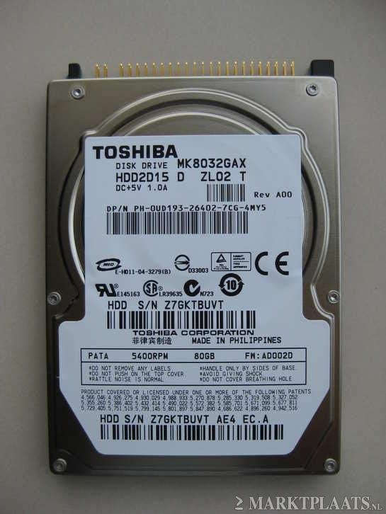 Toshiba MK8032GAX 80GB 5400rpm 2,5" IDE laptop harddisk, Intern, Gebruikt, HDD, Ophalen of Verzenden