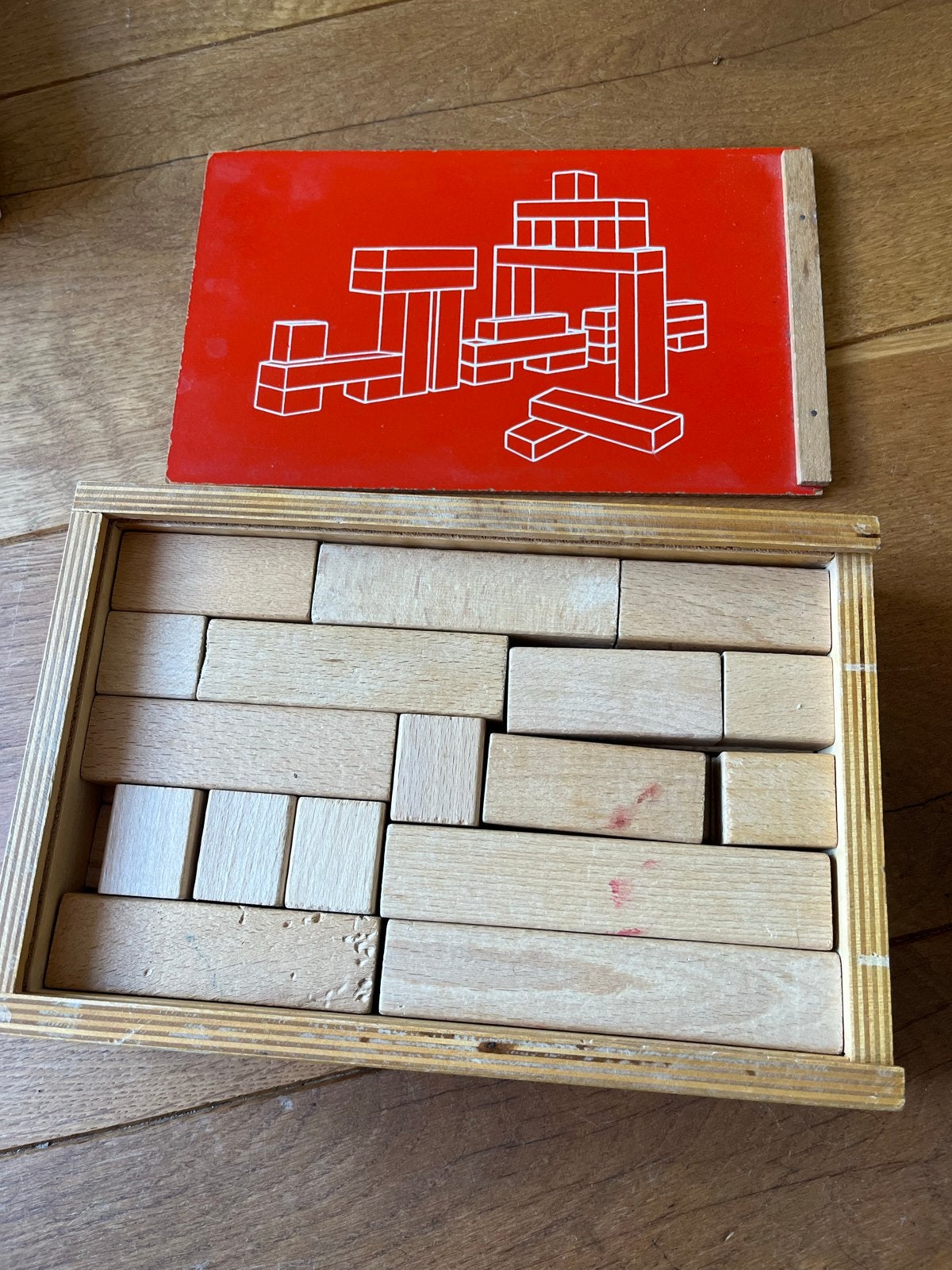 Vintage houten blokken met opbergdoos, Kinderen en Baby's, Ophalen, Gebruikt, Overige typen