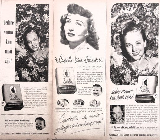 22 vintage reclames Castella 1950-57 zeep beauty schoonheid, Ophalen of Verzenden, Gebruikt, Overige typen