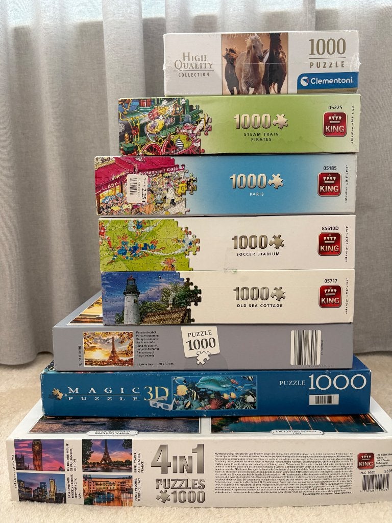11 x Legpuzzels 1000 stuks, Ophalen, 500 t/m 1500 stukjes, Zo goed als nieuw, Legpuzzel