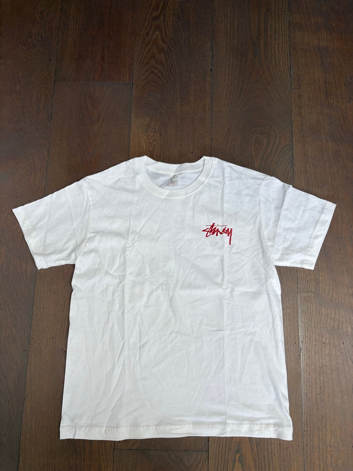 Stussy T-shirt Maat L - Wit met rood logo, Kleding | Heren, T-shirts, Ophalen of Verzenden, Zo goed als nieuw, Maat 52/54 (L)