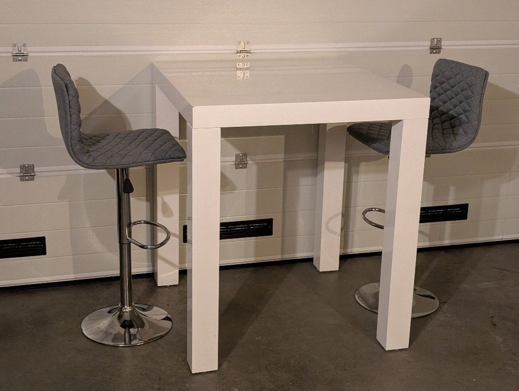 Witte bartafel met 2 grijze barkrukken, Ophalen, Gebruikt, 90 cm of meer, Metaal