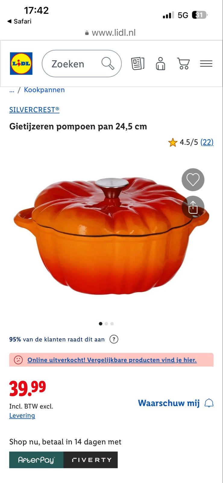 Gezocht: Silvercrest Gietijzeren Pompoen Pan 24,5 cm, Gietijzer, Met deksel, Nieuw, Ophalen of Verzenden