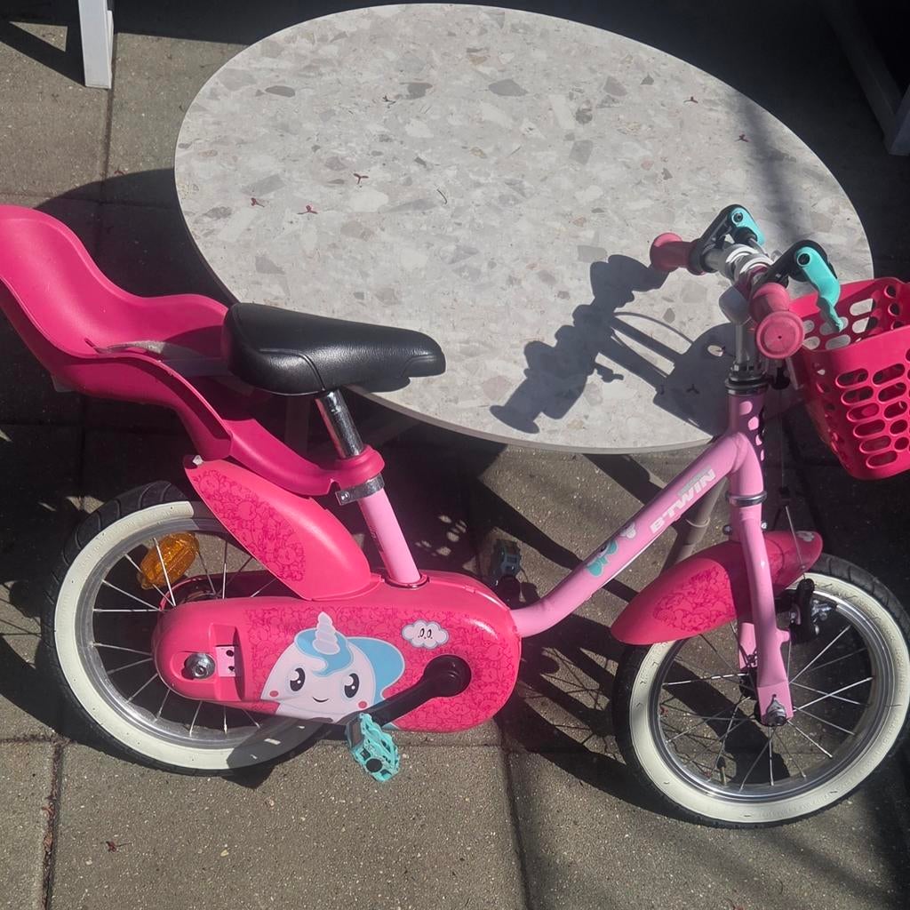 Decathlon FIETS 14 INCH 3-5 JAAR 500 UNICORN B'TWIN, Ophalen, Zo goed als nieuw, Minder dan 16 inch, Zijwieltjes