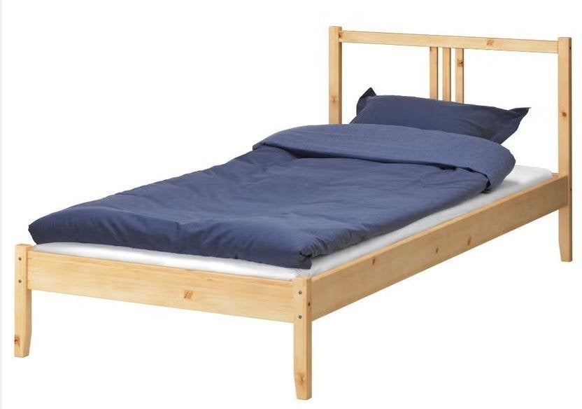 IKEA Bed FJELLSE 90x200 + lattenbodem LÖNSET + matras MALVIK, Ophalen, 90 cm, Eenpersoons, Bruin