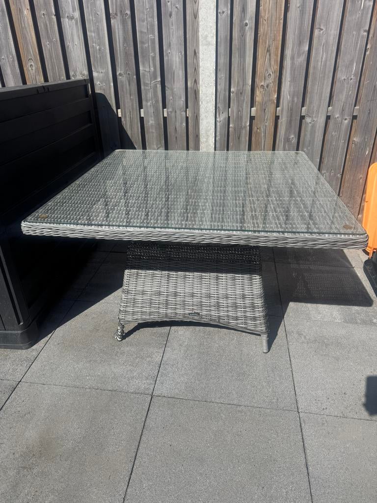Bois Le Duc tuintafel met glazen blad, Tuin en Terras, Tuintafels, Ophalen of Verzenden, Gebruikt, Rechthoekig, Wicker