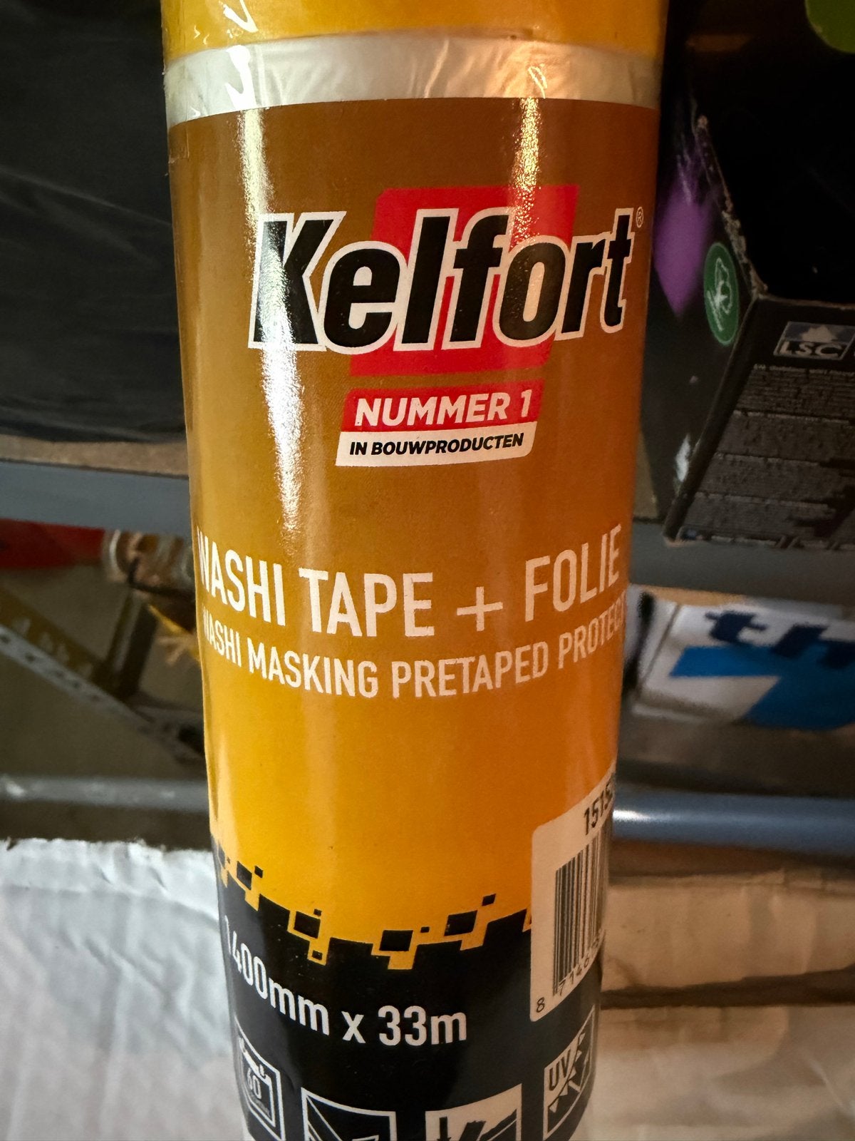 Kelfort Washi Tape + Folie 1400mm x 33m Afdekfolie, Doe-het-zelf en Verbouw, Zeil en Folie, Ophalen, Nieuw, 15 m² of meer, Folie