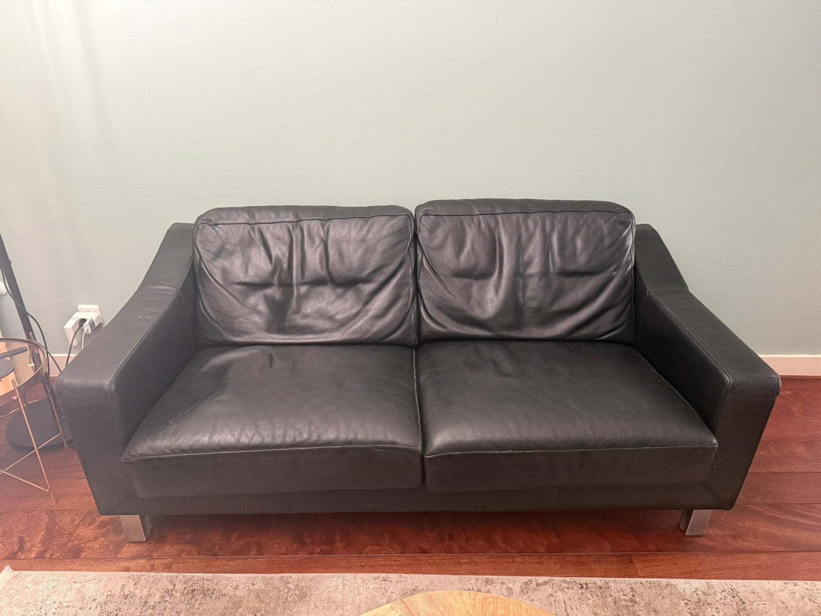 Bank 2,5 zit zwart leer Leolux Antonia, Ophalen, Gebruikt, 150 tot 200 cm, Tweepersoons