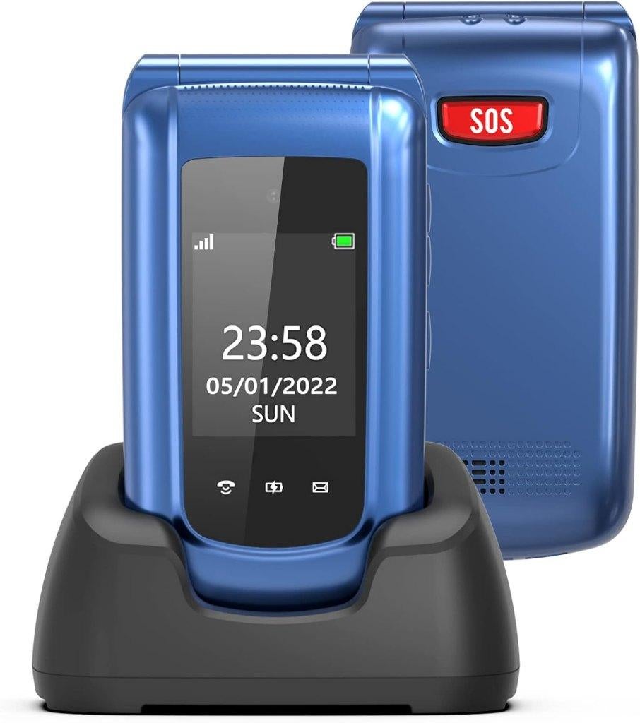 Seniorentelefoon Klaptelefoon - SOS Knop & Laadstation NIEUW, Telecommunicatie, Mobiele telefoons | Overige merken, Geen camera