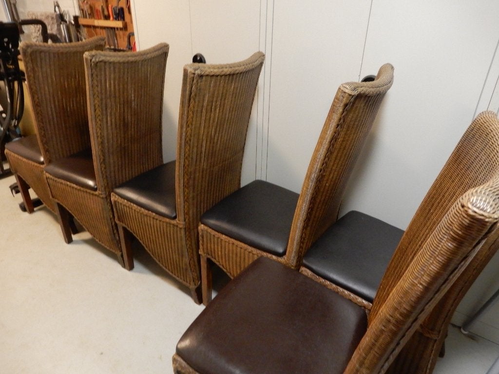 Lloyd Loom stoelen, met leren Zitting 6 stuks, Ophalen, Gebruikt, Bruin, Klassiek