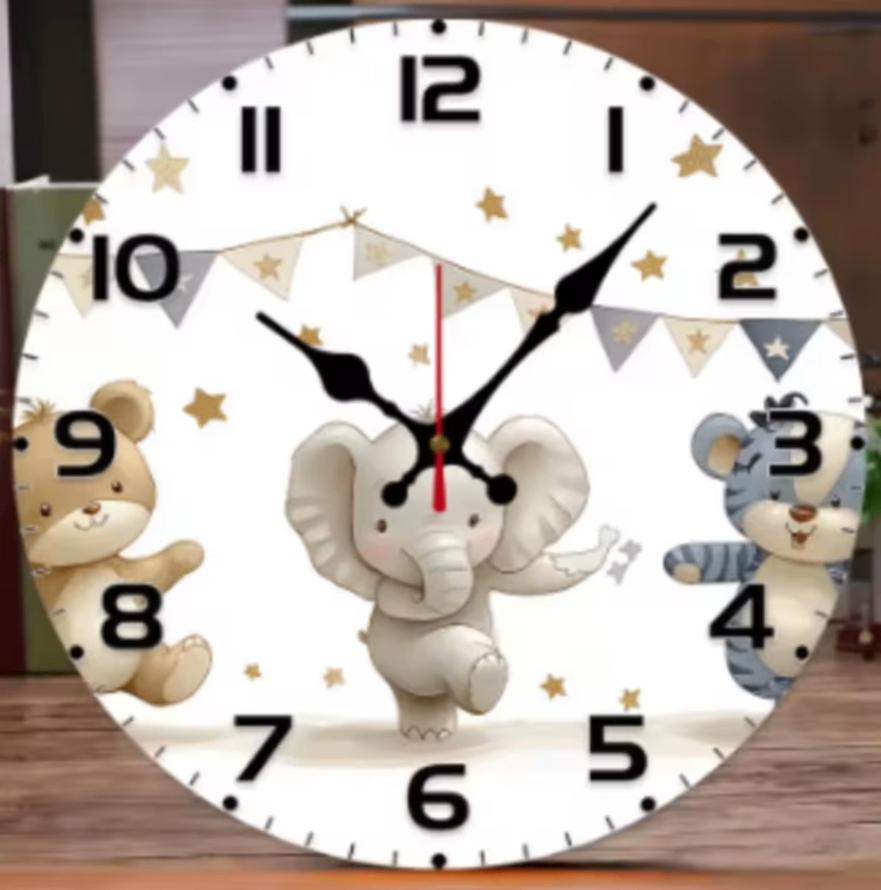 Ronde wandklok van hout Olifant Kinderklok (25cm), Ophalen of Verzenden, Nieuw, Wanddecoratie