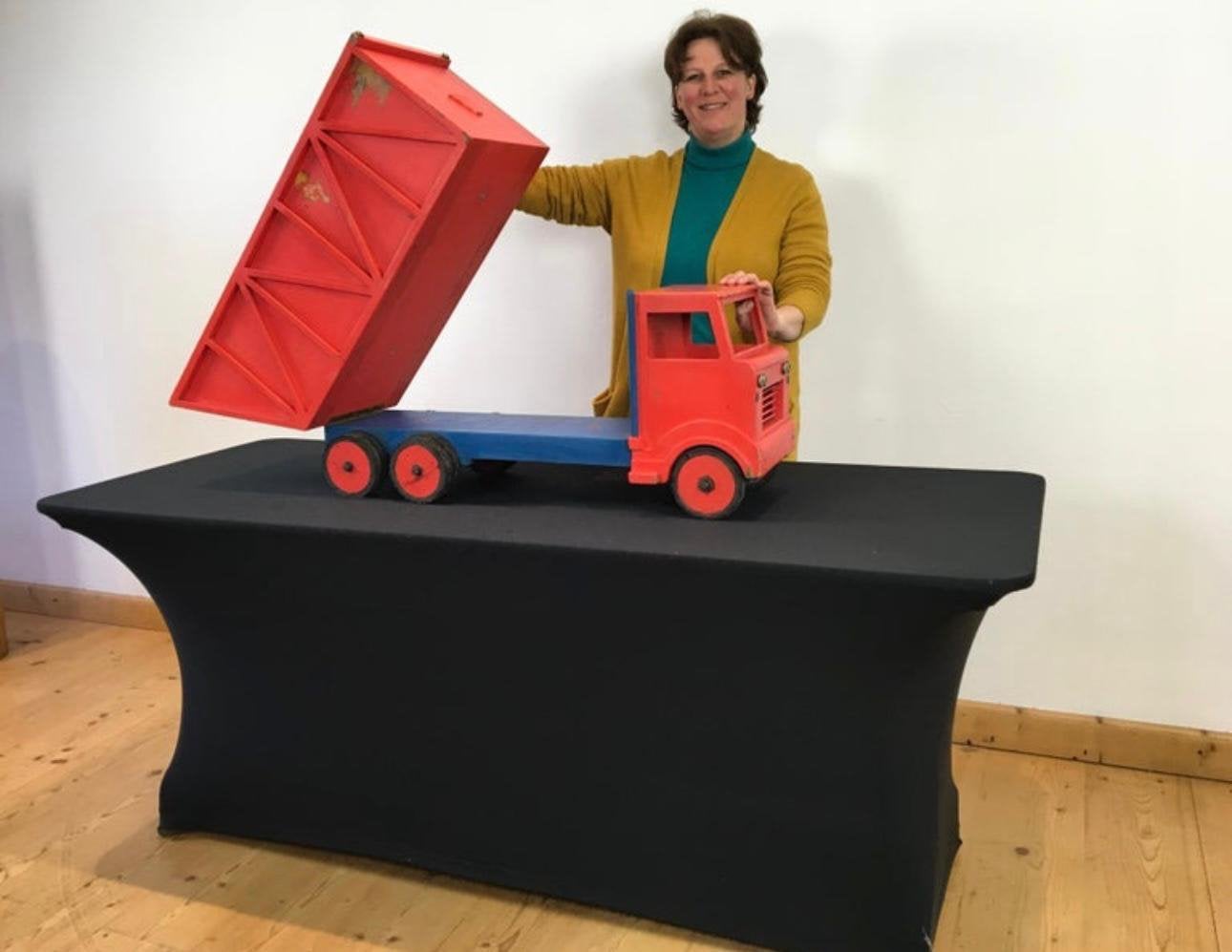 1950s XXL Houten Retro Speelgoed Vrachtwagen (107 cm L !!!), Ophalen