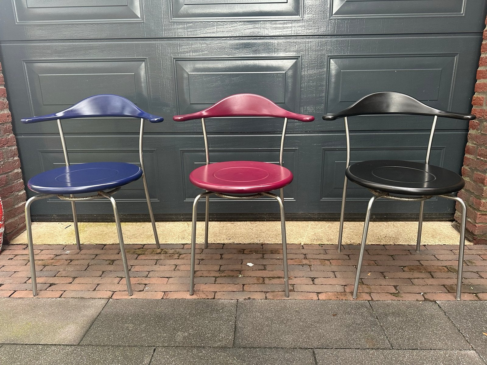 Set van 3 Brent Krogh design stoelen - Blauw, Rood, Zwart, Gebruikt, Overige kleuren, Drie, Ophalen of Verzenden