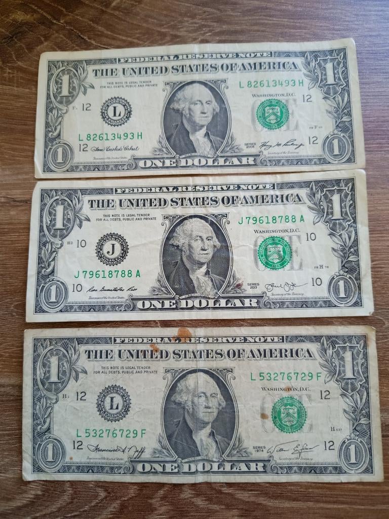 3 x 1 Dollar biljet, Ophalen, Noord-Amerika