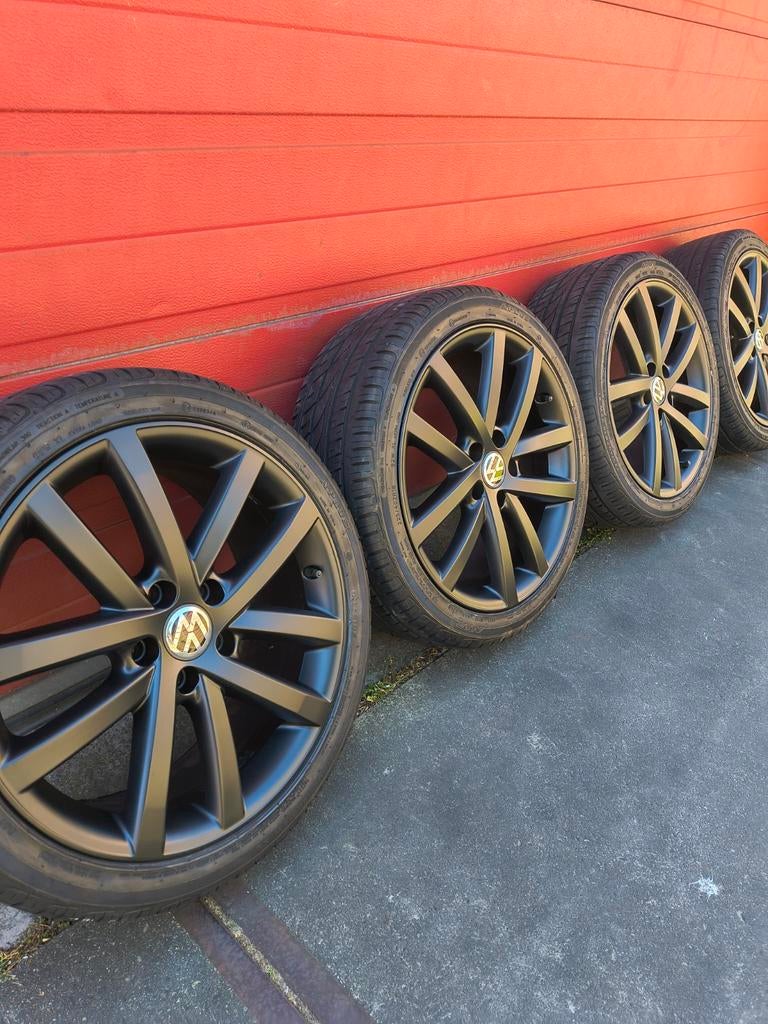 Vw velgen 18 inch banden 5x112 golf 7 r line gti caddy gti, Ophalen, 18 inch, Gebruikt, Banden en Velgen