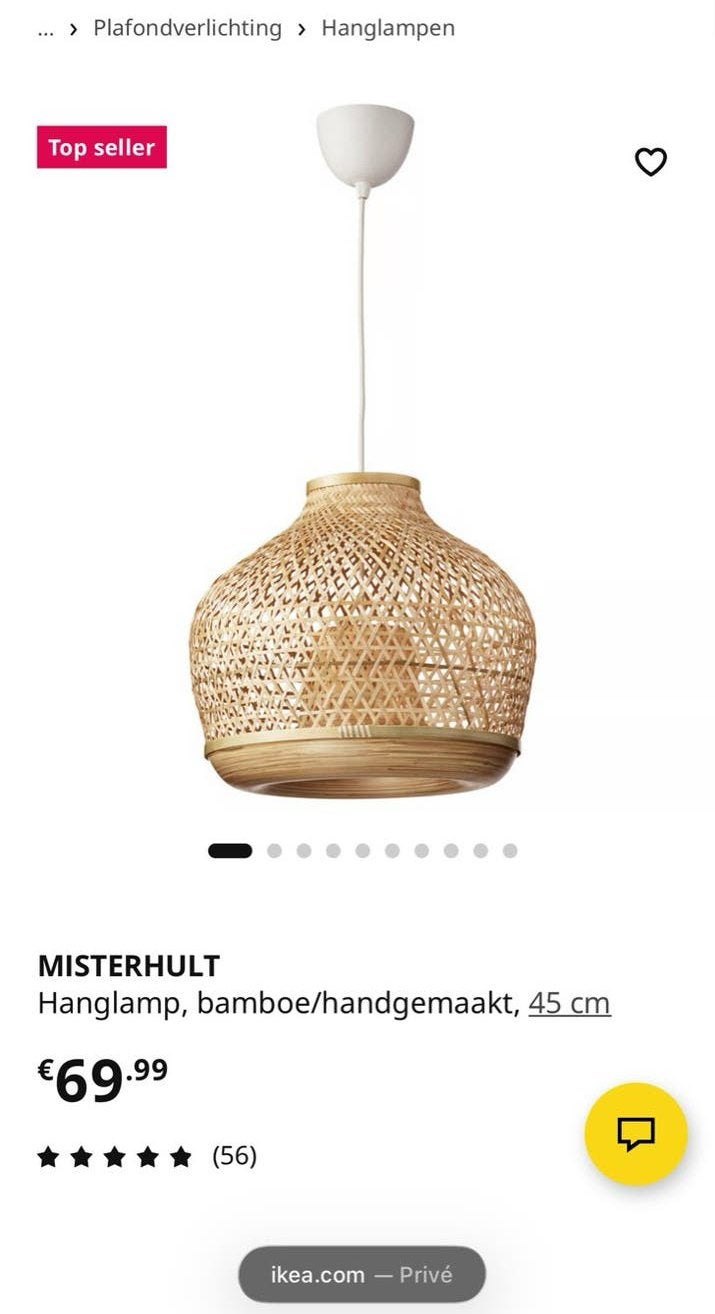 MISTERHULT Hanglamp, bamboe/handgemaakt, 45 cm, Ophalen, Nieuw, Natuurlijk materiaal, E27 (groot)