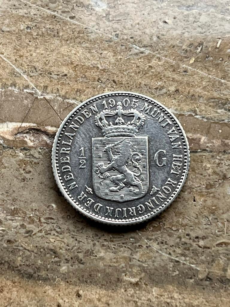 1/2 gulden 1905 Wilhelmina, mooie kwaliteit, Postzegels en Munten, Munten | Nederland, ½ gulden, Zilver, Ophalen of Verzenden