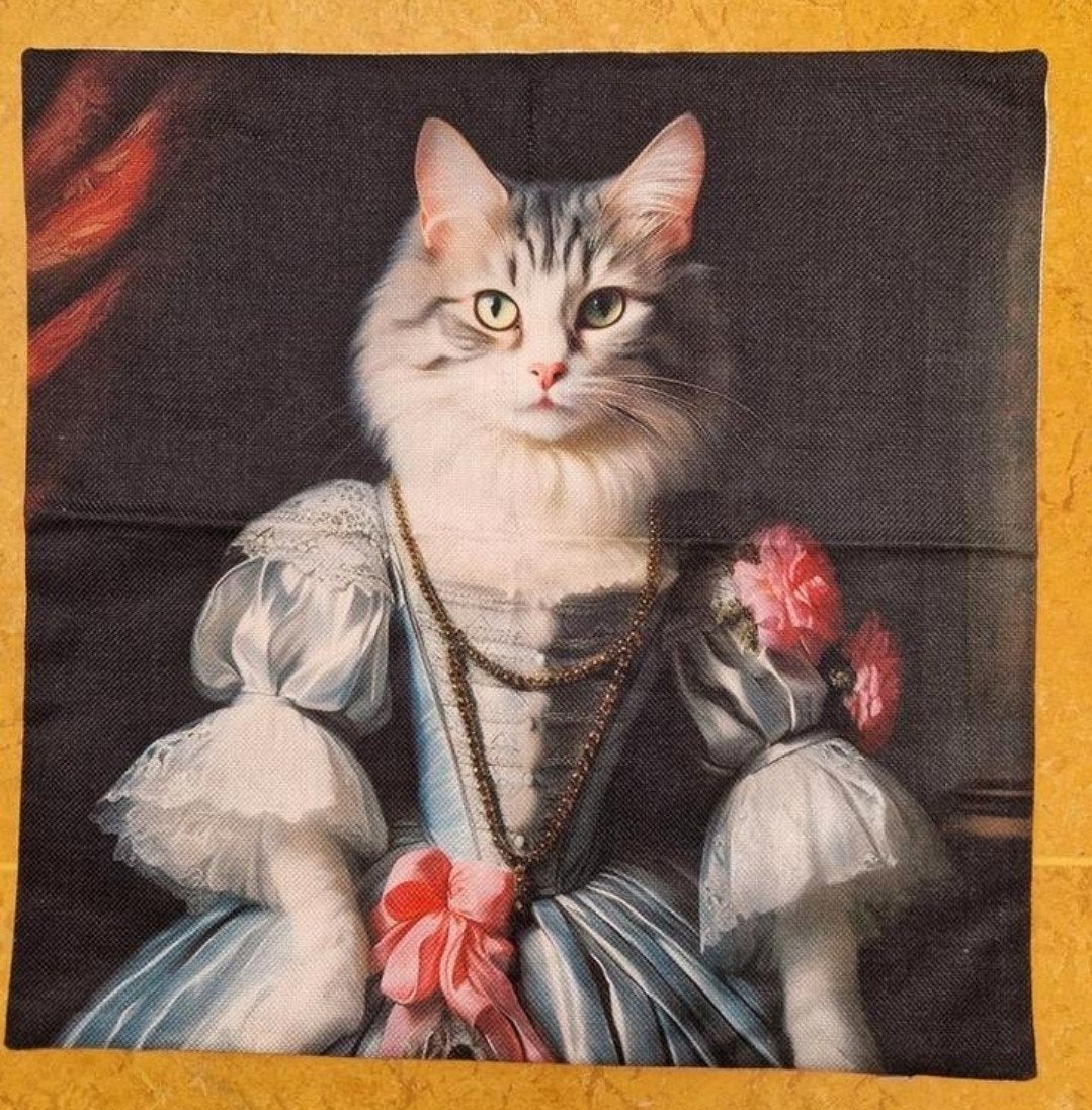 Nieuwe kussenhoes POES in jurk, Meerkleurig, Nieuw, Ophalen of Verzenden, Vierkant