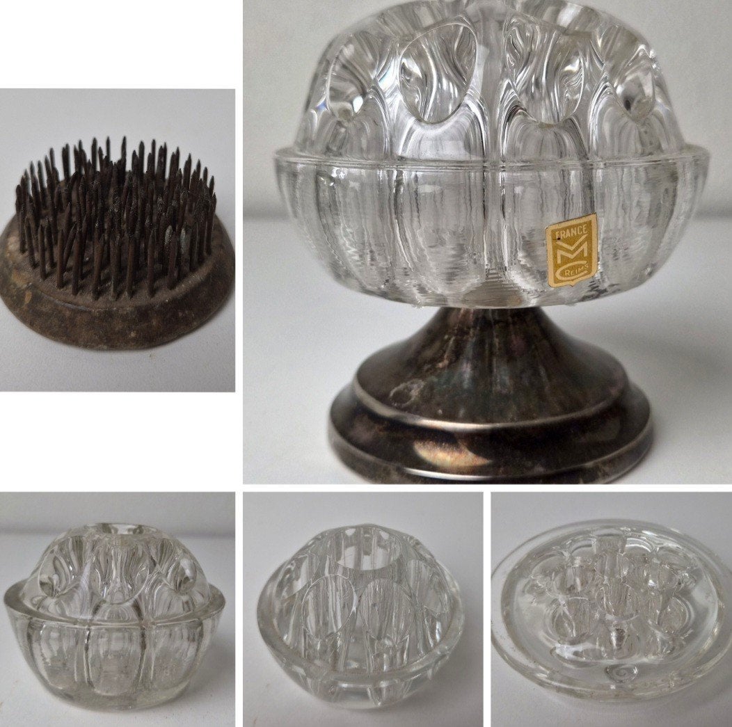 5x Vintage glazen bloemkikker / bloemsteker / kenzan, Ophalen of Verzenden