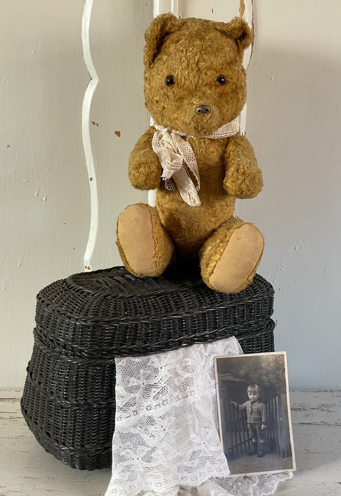 Brocante oude beer stro gevuld, Ophalen of Verzenden