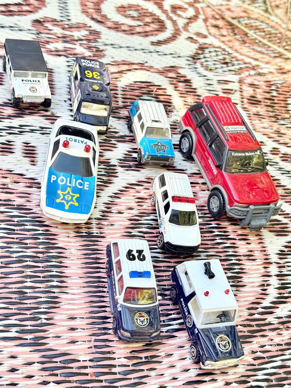 Set van 9 diverse politie speelgoedauto's, Ophalen of Verzenden, Gebruikt
