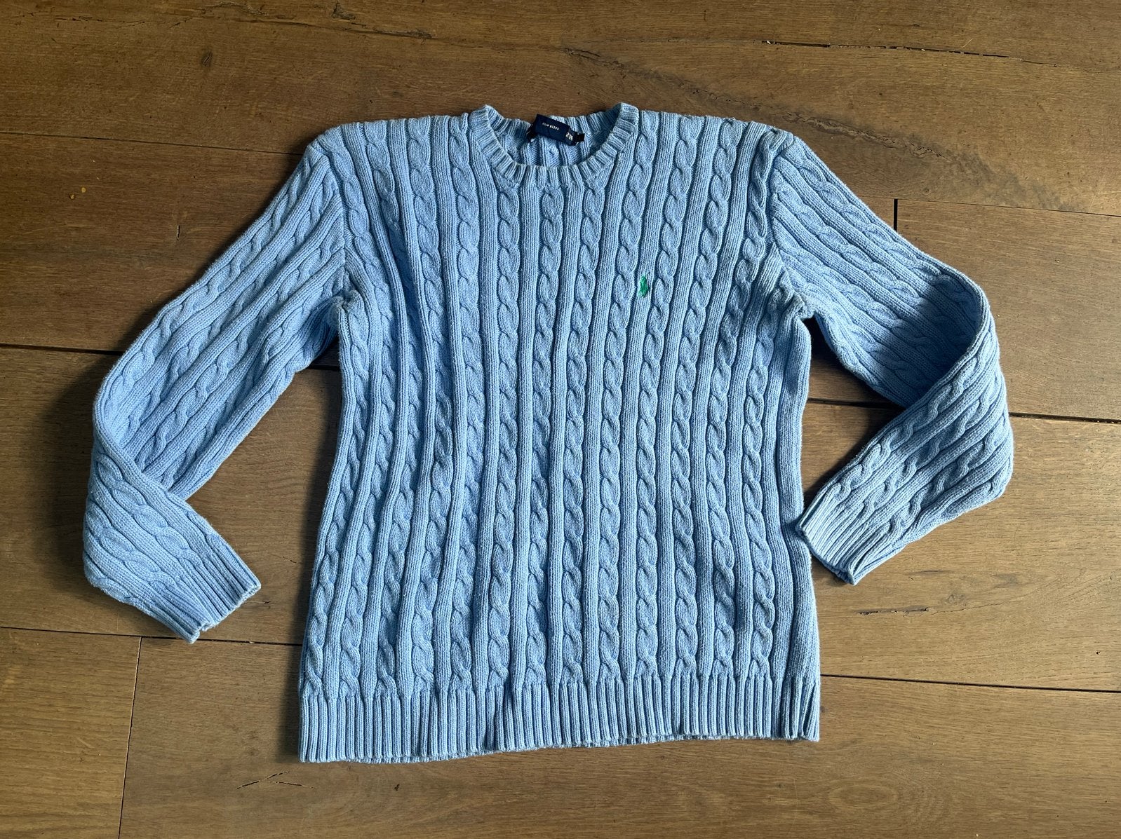 Ralph Lauren kabelgebreide trui - Lichtblauw, Kinderen en Baby's, Ophalen of Verzenden, Zo goed als nieuw, Jongen of Meisje, Trui of Vest