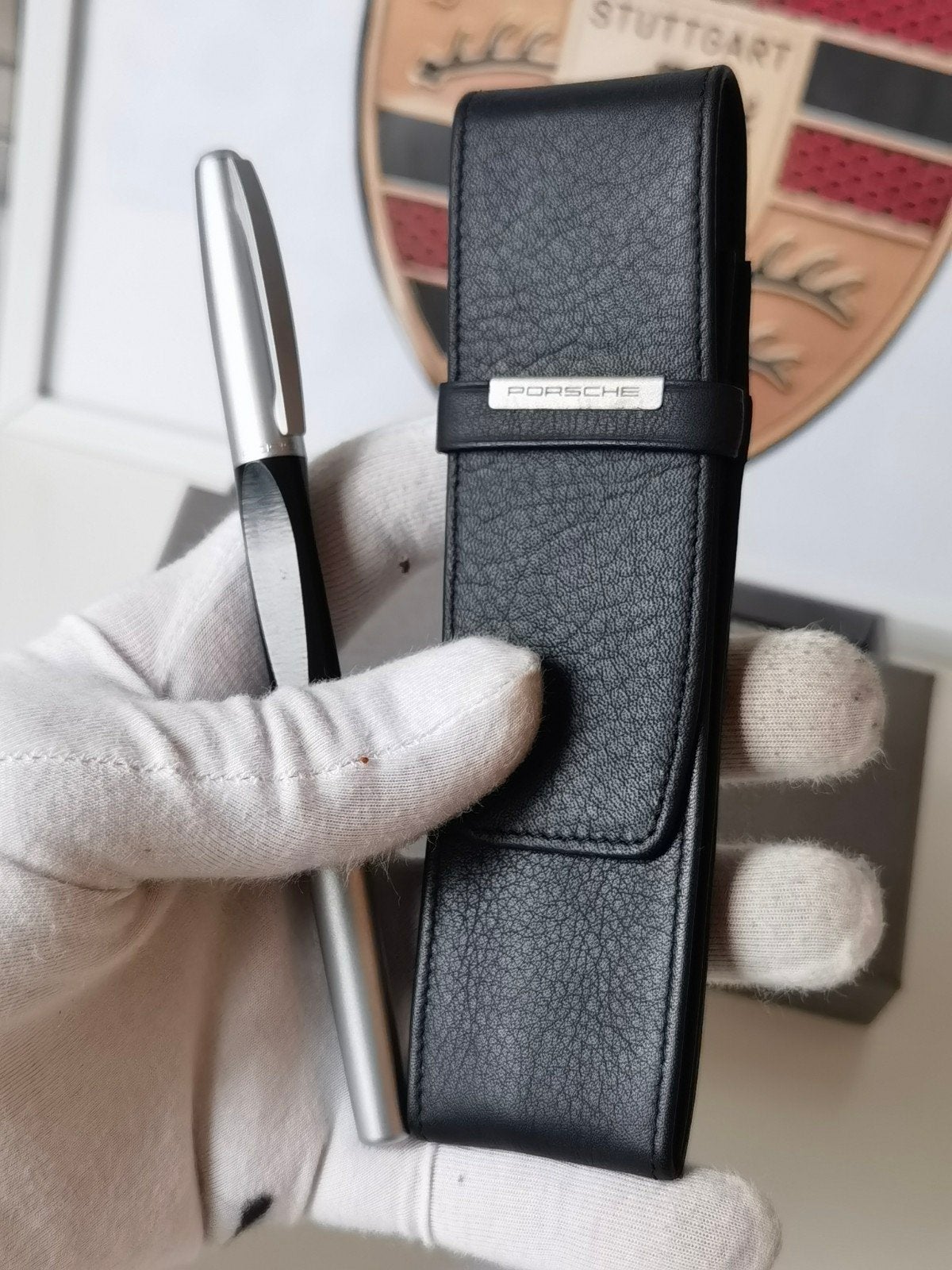 Origineel porsche pen met lederen etui en doos  porsche ba, Verzamelen, Ophalen of Verzenden, Nieuw, Balpen, Overige merken