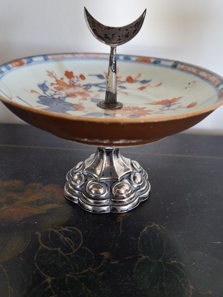 Antieke 17e eeuwse bonbonnière: zilver met Chinees porselein, Ophalen of Verzenden