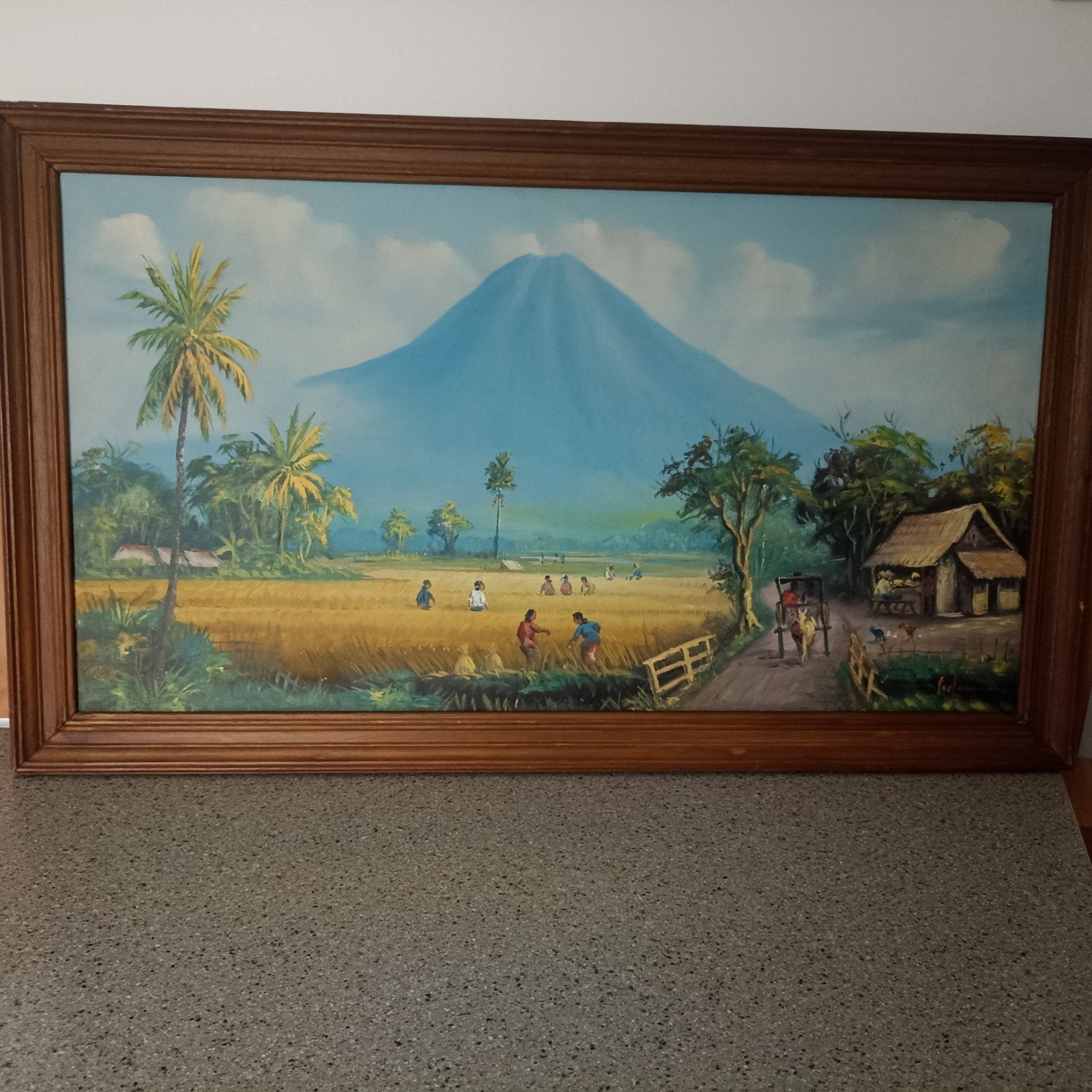 Olieverfschilderij Tropisch Landschap met Rijstvelden, Antiek en Kunst, Ophalen