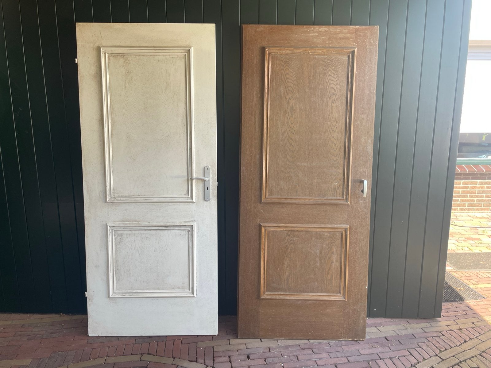 Set van 2 massieve houten binnendeuren, wit en bruin, Doe-het-zelf en Verbouw, Deuren en Horren, Ophalen, Gebruikt, 80 tot 100 cm