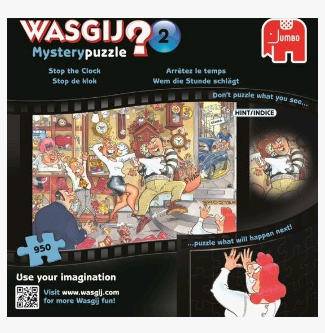 wasgij mystery puzzle nr 3, 950 st, stop de klok, Ophalen of Verzenden, 500 t/m 1500 stukjes, Zo goed als nieuw