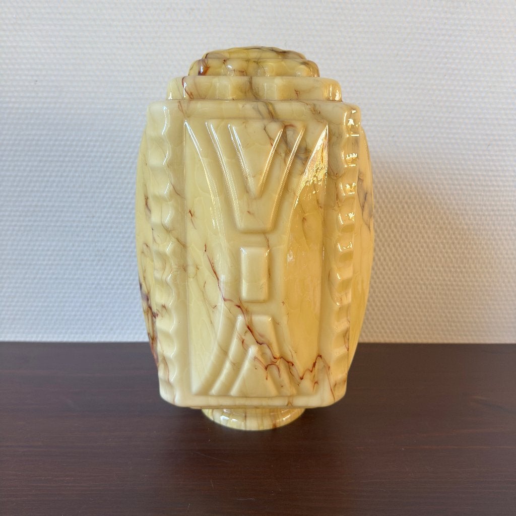 Art Deco Gemarmerde Wolkenkrabber Lampenkap, Hanglamp, Antiek en Kunst, Antiek | Lampen, Ophalen of Verzenden